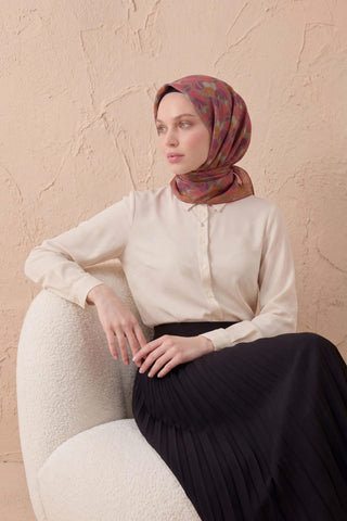 Soft Eşarp Floral Line Koyu Gri 90x90 - Soft Eşarp - | Silk Home