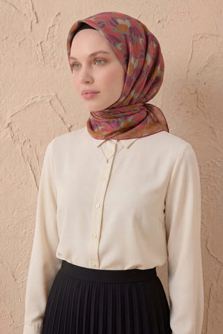 Soft Eşarp Floral Line Koyu Gri 90x90 - Soft Eşarp - | Silk Home
