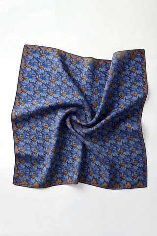 Soft Eşarp Floral Line Koyu Indigo 90x90 - Soft Eşarp - | Silk Home