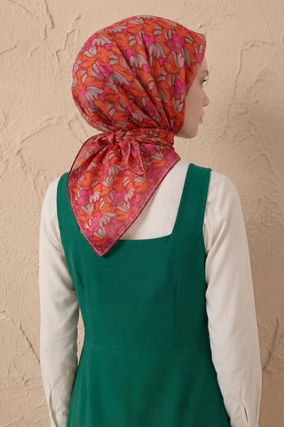 Soft Eşarp Floral Line Koyu Kırmızı 90x90 - Soft Eşarp - | Silk Home