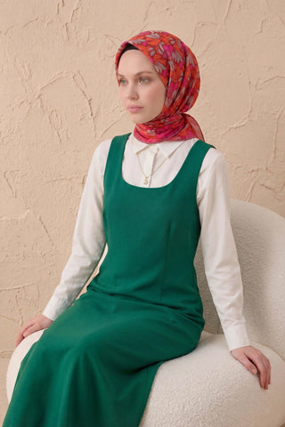 Soft Eşarp Floral Line Koyu Kırmızı 90x90 - Soft Eşarp - | Silk Home