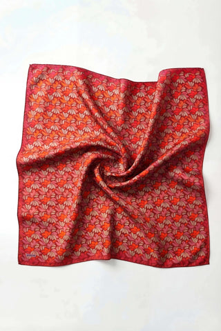 Soft Eşarp Floral Line Koyu Kırmızı 90x90 - Soft Eşarp - | Silk Home