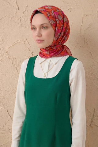 Soft Eşarp Floral Line Koyu Kırmızı 90x90 - Soft Eşarp - | Silk Home