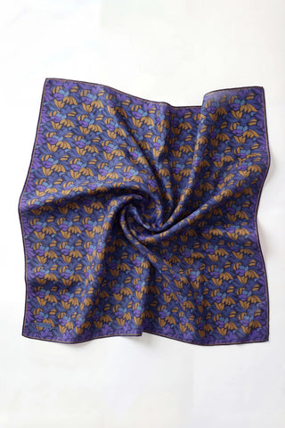 Soft Eşarp Floral Line Koyu Lacivert 90x90 - Soft Eşarp - | Silk Home