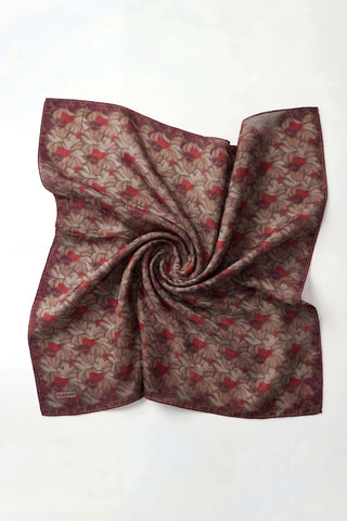 Soft Eşarp Floral Line Koyu Vizon 90x90 - Soft Eşarp - | Silk Home