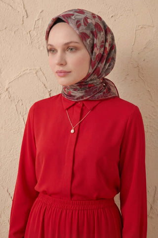 Soft Eşarp Floral Line Koyu Vizon 90x90 - Soft Eşarp - | Silk Home