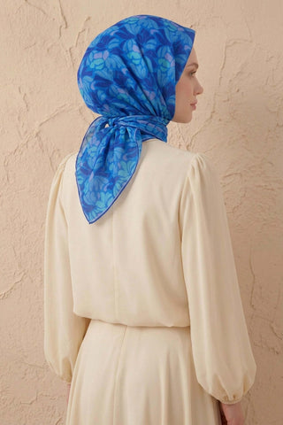 Soft Eşarp Floral Line Lacivert 90x90 - Soft Eşarp - | Silk Home