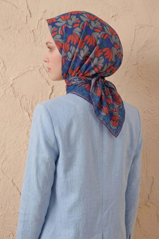 Soft Eşarp Floral Line Lacivert 90x90 - Soft Eşarp - | Silk Home