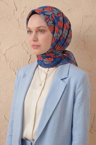 Soft Eşarp Floral Line Lacivert 90x90 - Soft Eşarp - | Silk Home