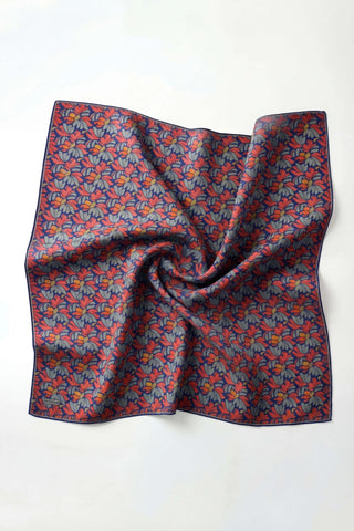 Soft Eşarp Floral Line Mavi 90x90 - Soft Eşarp - | Silk Home