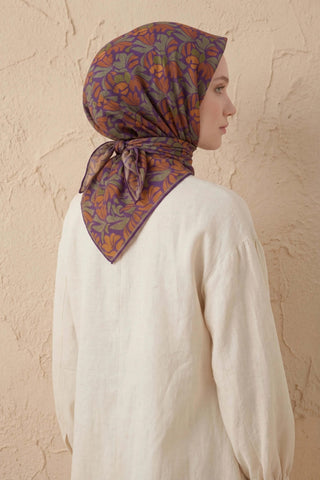 Soft Eşarp Floral Line Mor 90x90 - Soft Eşarp - | Silk Home