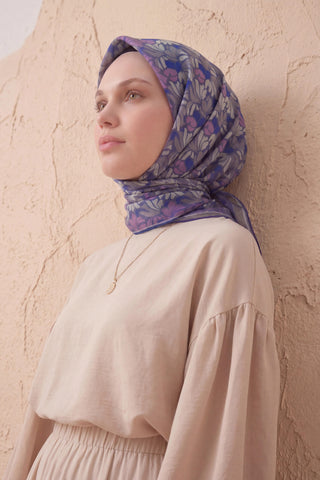 Soft Eşarp Floral Line Mor 90x90