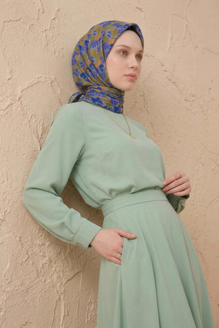 Soft Eşarp Floral Line Olive 90x90 - Soft Eşarp - | Silk Home