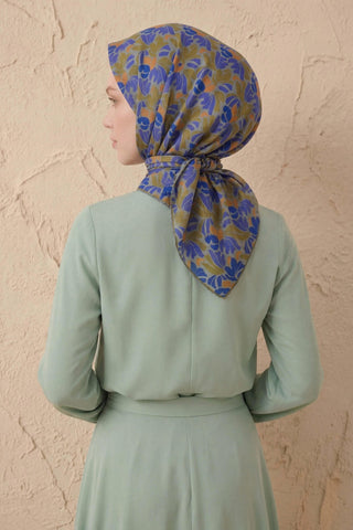 Soft Eşarp Floral Line Olive 90x90 - Soft Eşarp - | Silk Home