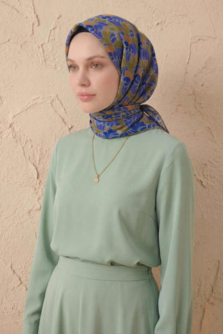 Soft Eşarp Floral Line Olive 90x90 - Soft Eşarp - | Silk Home