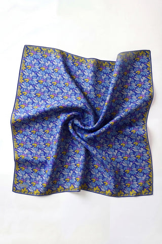 Soft Eşarp Floral Line Saks Mavi 90x90 - Soft Eşarp - | Silk Home