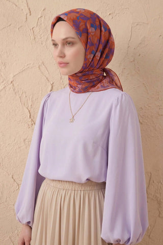 Soft Eşarp Floral Line Turuncu 90x90 - Soft Eşarp - | Silk Home