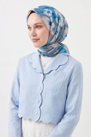 Soft Eşarp Flower Gök Mavi - Soft Eşarp - | Silk Home