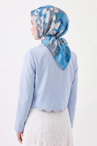 Soft Eşarp Flower Gök Mavi - Soft Eşarp - | Silk Home