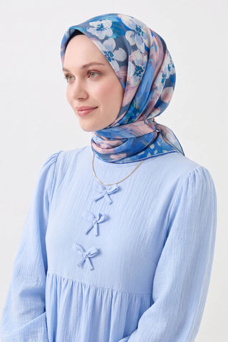 Soft Eşarp Flower Mavi - Soft Eşarp - | Silk Home