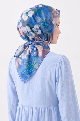 Soft Eşarp Flower Mavi - Soft Eşarp - | Silk Home
