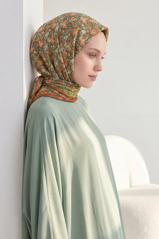 Soft Eşarp Garden Haki 90x90 | Silk Home