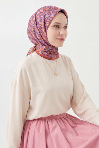 Soft Eşarp Garden Mor 90x90 | Silk Home