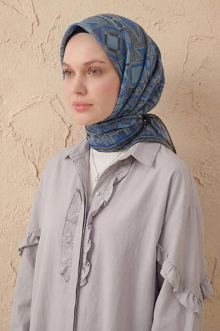 Soft Eşarp Geometrik Desen Bebe Mavi 90x90 - Soft Eşarp - | Silk Home