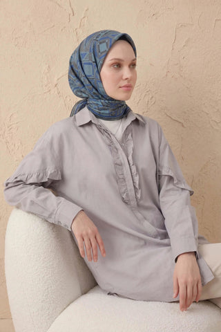 Soft Eşarp Geometrik Desen Bebe Mavi 90x90 - Soft Eşarp - | Silk Home