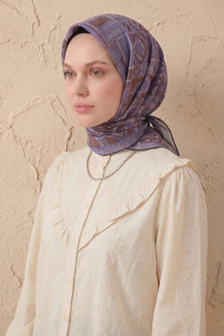 Soft Eşarp Geometrik Desen Eflatun 90x90 - Soft Eşarp - | Silk Home