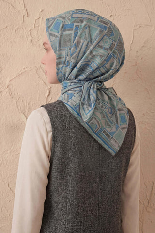 Soft Eşarp Geometrik Desen Gümüş 90x90 - Soft Eşarp - | Silk Home