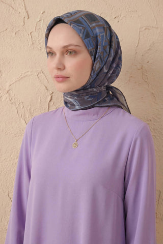 Soft Eşarp Geometrik Desen İndigo 90x90 - Soft Eşarp - | Silk Home