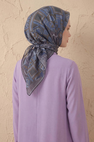 Soft Eşarp Geometrik Desen İndigo 90x90 - Soft Eşarp - | Silk Home