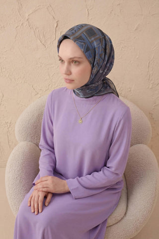 Soft Eşarp Geometrik Desen İndigo 90x90 - Soft Eşarp - | Silk Home