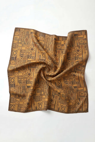 Soft Eşarp Geometrik Desen Koyu Hardal 90x90 - Soft Eşarp - | Silk Home