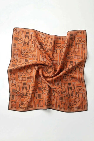 Soft Eşarp Geometrik Desen Koyu Turuncu 90x90 - Soft Eşarp - | Silk Home