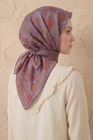 Soft Eşarp Geometrik Desen Lila 90x90 - Soft Eşarp - | Silk Home