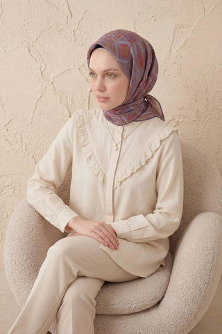 Soft Eşarp Geometrik Desen Lila 90x90 - Soft Eşarp - | Silk Home