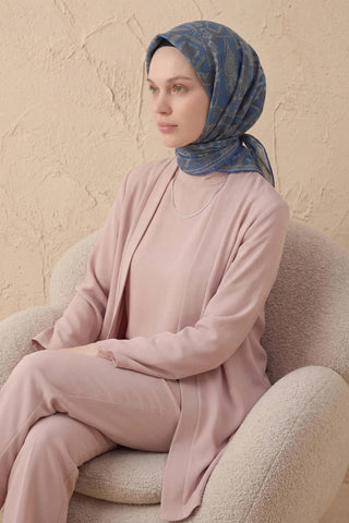 Soft Eşarp Geometrik Desen Mavi 90x90 - Soft Eşarp - | Silk Home