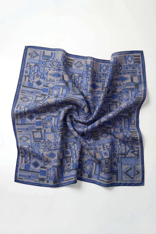 Soft Eşarp Geometrik Desen Mavi Lila 90x90 - Soft Eşarp - | Silk Home