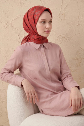 Soft Eşarp Geometrik Desen Parlak Kırmızı 90x90 - Soft Eşarp - | Silk Home