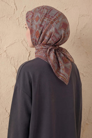 Soft Eşarp Geometrik Desen Pastel Mor 90x90 - Soft Eşarp - | Silk Home