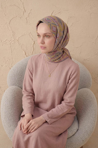 Soft Eşarp Geometrik Desen Pastel Pembe 90x90 - Soft Eşarp - | Silk Home