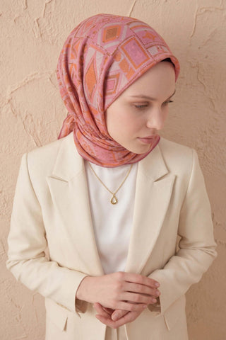 Soft Eşarp Geometrik Desen Pembe 90x90 - Soft Eşarp - | Silk Home