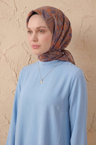 Soft Eşarp Geometrik Desen Pudra Vizon 90x90 - Soft Eşarp - | Silk Home