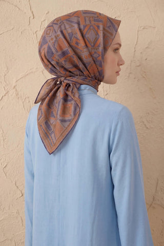 Soft Eşarp Geometrik Desen Pudra Vizon 90x90 - Soft Eşarp - | Silk Home