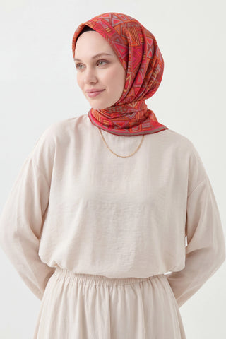 Soft Eşarp Geometrik Koyu Kırmızı