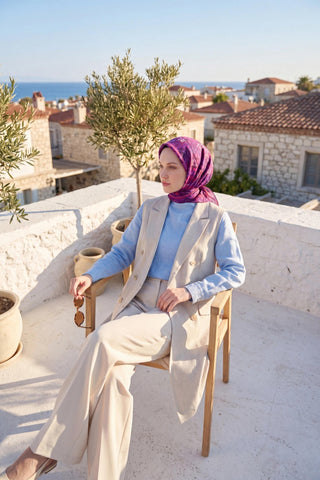 Soft Eşarp Geometrik Mor 90x90 | Silk Home - Soft Eşarp - | Silk Home