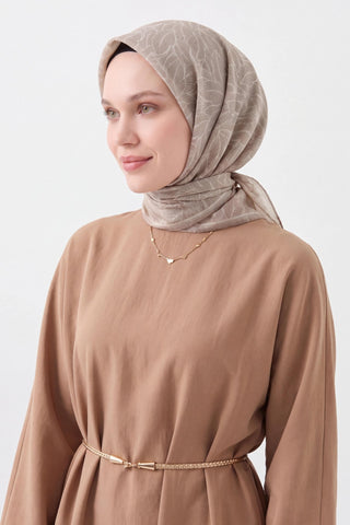 Soft Eşarp Leaf Pattern Açık Vizon - Soft Eşarp - | Silk Home