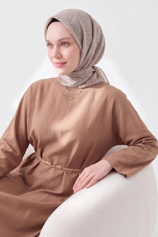 Soft Eşarp Leaf Pattern Açık Vizon - Soft Eşarp - | Silk Home